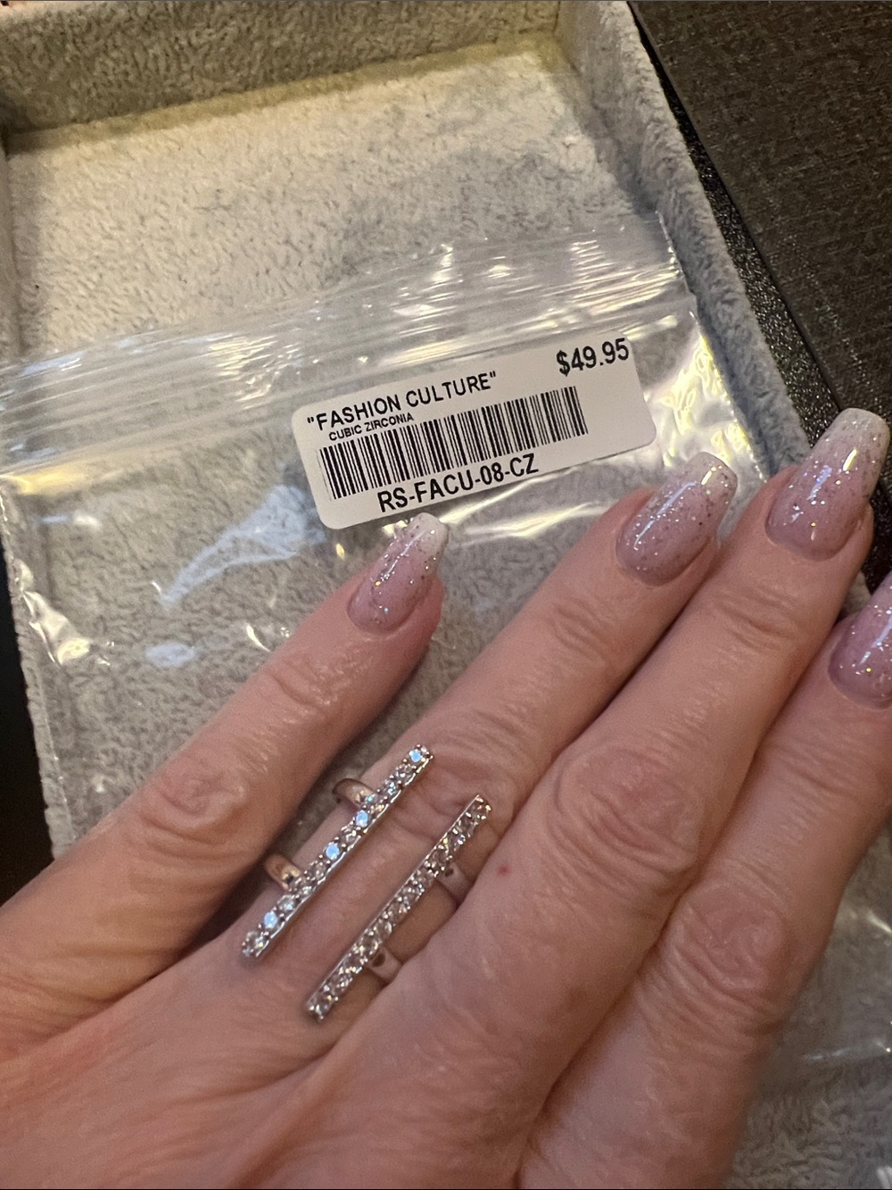 Fashion Culture Silver Double Bar Ring with Clear Stones - White/Silver